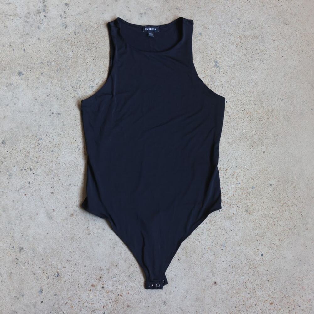 Express Black Scoop Neck Fitted High Neck Tank Bodysuit Y2K Minimalist M